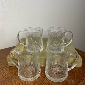 Lot 4 Arcoroc France Mugs Cups Canterbury Crocus Clear Embossed Glass Elegant